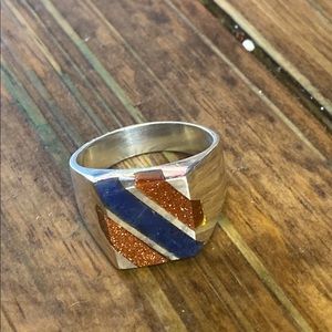 Vintage Sterling Red Goldstone & Sodalite Ring